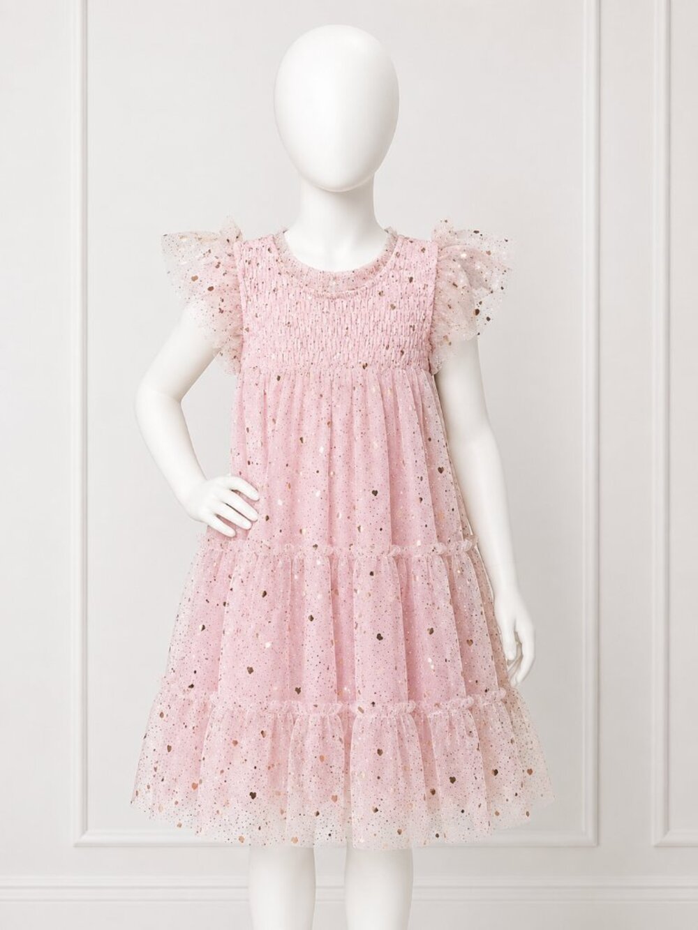 Zunie Girls Pink Glitter Heart Tulle Dress Size 6 Princess Party Dress NWT